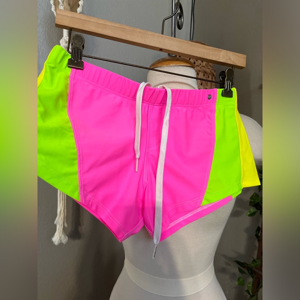 Rufskin Gabrio Neon Colorblock Swim Shorts Pink Yellow Green Stretch Trunks - Picture 6 of 11